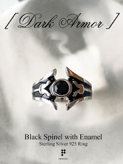 DARK ARMOR: แหวนเกราะข้างแรม นิล กาญจนบุรี ฝังหุ้ม กลม 5.5mm ลงยาดำ ลุคสุดเท่ แนวแฟนตาซี