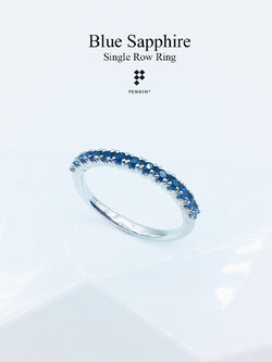 แหวนแถวไพลิน : Single Row Blue Sapphire Ring พลอยไพลินแท้ เงินแท้ 925 ชุบทองขาว