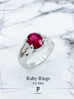 แหวนทับทิมสำหรับผู้ชาย ทับทิมแอฟริกา เผาใหม่ เงินแท้ชุบทองคำขาว เล่นลายพื้นผิว สวย เท่ เสริมพลังอำนาจ โชคลาภ