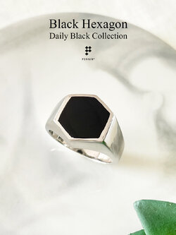 Black Hexagon แหวนนิลหกเหลี่ยม เงินแท้ 925 ชุบทองคำขาว เรียบเท่มีสไตล์ ใส่ได้ทุกคนทุกโอกาส