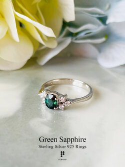 แหวนเขียวส่อง แซมปีกข้างเพชรสวิส CZ เงินแท้ 925 ชุบทองคำขาว แบบสวย สง่างาม