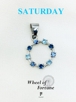 จี้พลอยแท้ Wheel of Fortune พลอยสีน้ำเงิน ฟ้า เสริมดวงการเงินสำหรับคนวันเสาร์ เงินแท้ ชุบทองคำขาว