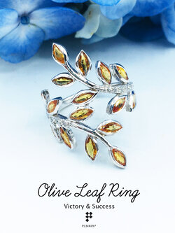 แหวนใบมะกอกบุษราคัม เหลืองส้ม ช่อ 8 ใบก้านเพชรสวิส CZ นำชัยชนะ โชคลาภ และความร่ำรวย ไม่มีที่สิ้นสุด