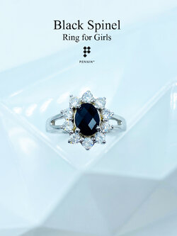 แหวนนิล (Black Spinel Ring) ล้อมเพชรสวิส CZ นิล 7x5mm เจียระไนเหลี่ยมตาข่าย สวย หรู ดึงดูดโชคลาภ