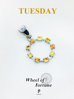 จี้พลอยแท้ Wheel of Fortune บุษราคัม เสริมดวงการเงินสำหรับคนวันอังคาร เงินแท้ ชุบทองคำขาว