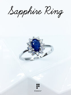 แหวนไพลินล้อมเพชรสวิส พลอยแท้จันทบุรี สวยคลาสสิค เสริมโชคลาภ ความมั่งคั่ง