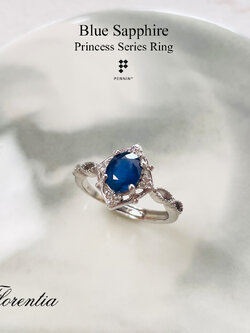 FLORENTIA: แหวนไพลิน กาญจนบุรี (Blue Sapphire) ดีไซน์แนววินเทจ เจ้าหญิง เงินแท้ชุบทองคำขาว