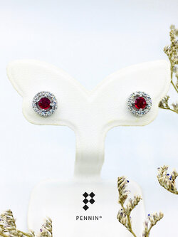Classy Round Ruby Earrings ต่างหูทับทิมล้อมเพชร แบบคลาสสิค ใส่สวยได้ทุกโอกาส