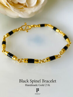 สร้อยข้อมือทอง 90 ทองคำแท้หุ้มนิลดำแท่ง 9 มิล ยาว 17 ซม. งานขึ้นมือทอง 90 3.60g กว่า 1 สลึง