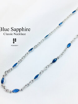 สร้อยคอไพลิน กาญจนบุรี ทรงมาคี 5.5x3mm หุ้มผ่าหวายเงินแท้ 92.5% ชุบทองขาว ยาว 23" สวย คลาสสิก