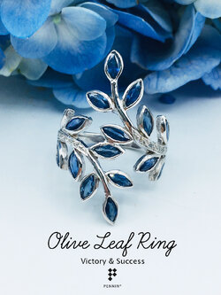 แหวนใบมะกอกไพลินช่อ 8 ใบก้านเพชรสวิส CZ นำชัยชนะ โชคลาภ และความร่ำรวย ไม่มีที่สิ้นสุด