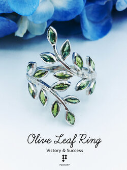 แหวนใบมะกอกเขียวส่อง หรือ มรกต ช่อ 8 ใบก้านเพชรสวิส CZ นำชัยชนะ โชคลาภ และความร่ำรวย ไม่มีที่สิ้นสุด