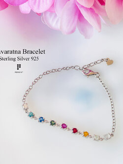 สร้อยข้อมือพลอยนพเก้าแบบ minimal พลอยแท้ตามตำราไทย เงินแท้ชุบทองคำขาว สวยหวานน่ารัก