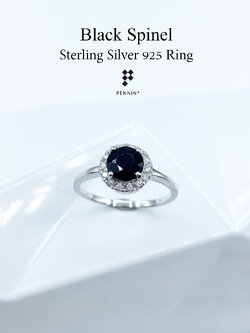 แหวนนิลล้อมเพชร CZ แบบมินิมอล สวย น่ารัก เงินแท้ชุบทองคำขาว