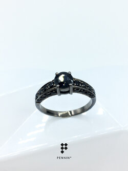 Elegance Night แหวนเงินแท้ชุบโรเดียมดำ ฝังนิลแท้รอบวง สวย โดดเด่น ดึงดูดโชคลาภ ปกป้องคุ้มครอง