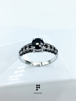 Elegance Night แหวนเงินแท้ชุบทองคำขาว ฝังนิลแท้รอบวง สวย โดดเด่น ดึงดูดโชคลาภ ปกป้องคุ้มครอง