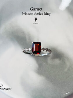 SERENE: แหวนโกเมนสี่เหลี่ยม ดีไซน์แนวเจ้าหญิง เงินแท้ชุบทองคำขาว ช่วยปกป้องคุ้มครอง นำโชคลาภ