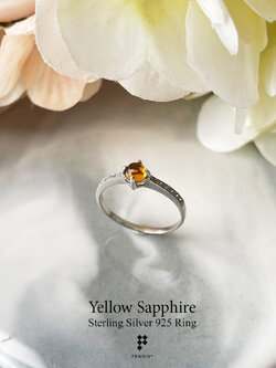 แหวนบุษราคัม บางกะจะ จันทบุรี หลังเบี้ย 4mm แซมเพชรสวิส CZ สวยน่ารักแบบมินิมอล