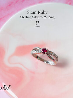 MABEL: แหวนทับทิมสยาม ก้านแหวนเพชร CZ ไขว้ Infinity แบบสวยน่ารัก เงินแท้ชุบทองคำขาว