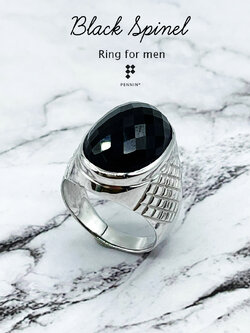 แหวนนิลแท้สำหรับผู้ชายเท่ๆ เงินแท้ 92.5% ชุบทองคำขาว ปกป้องคุ้มครอง เสริมอำนาจ บารมี