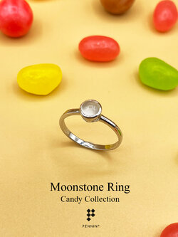 Candy Collection: แหวนมุกดาหาร (Moonstone) เม็ดเดี่ยว 5mm ฝังหุ้ม เงินแท้ 925 ชุบทองคำขาว