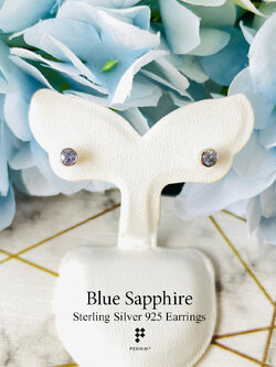 ต่างหูไพลิน กาญจนบุรี แบบเม็ดเดี่ยว ฝังหุ้ม 3mm.