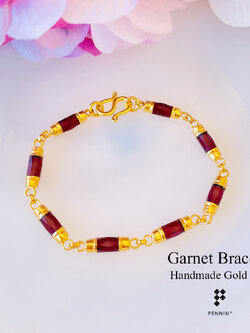 สร้อยข้อมือทองคำหุ้มโกเมน แดงใสสะอาด ปล้อง 10mm 8 เม็ด ยาว 16.5 cm ทอง 90 นน. 1 สลึงกว่า