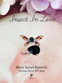 Insect In Love แหวนผีเสื้อปีกสีแดง พลอยนิล ลงยาสี Enamel เงินแท้ชุบทองคำขาว