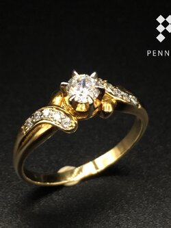 แหวนเพชร CZ เพชรไขว้ข้าง เงินแท้ชุบทองคำ