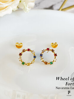 [SALE20%]ต่างหูนพเก้า Wheel of Fortune พลอยนพเก้าตามตำราไทยแท้ เงินแท้ 925 ชุบทองคำ