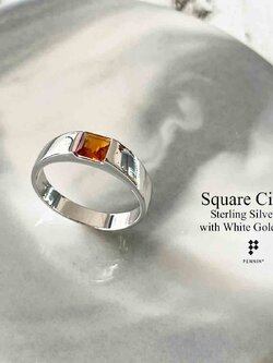 Square Ring: แหวนCitrine สี่เหลี่ยมจตุรัส 5mm 0.35ct เงินแท้ชุบทองคำขาว เรียบ เท่ มีสไตล์