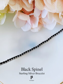 สร้อยข้อมือนิล กลม 3 mm แบบหนามเตย เรียงแถวยาว แบบเรียบ เก๋ ความยาว 15 cm เงินแท้ชุบทองคำขาว