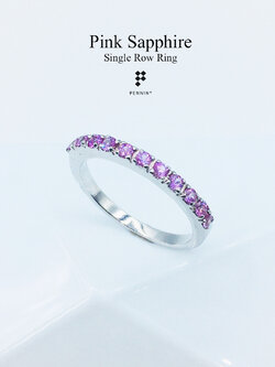 แหวนแถว Pink Sapphire : Single Row Ruby Ring พลอยทับทิมสีชมพูอ่อนสวยหวาน เงินแท้ 925 ชุบทองขาว