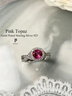 HILISE: แหวนPink Topaz ล้อมเพชรสวิส CZ ไขว้ Infinity เงินแท้ 925 ชุบทองคำขาว สวยหวาน เสน่ห์เกินต้าน