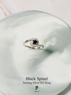 แหวนนิล ล้อมเพชร CZ เงินแท้ชุบทองคำขาว ช่วยปกป้องคุ้มครอง นำโชคลาภ