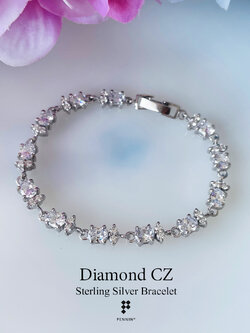 สร้อยข้อมือเพชรสวิส CZ เปล่งประกายดุจเพชรแท้ เนรมิตให้ทุกวันดุจเจ้าหญิง เงินแท้ชุบทองคำขาว ความยาว 16 cm