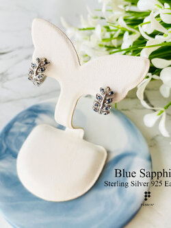 ต่างหูใบมะกอก พลอยไพลิน จันทบุรี เผาเก่า แบบคลิป