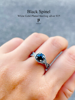 HILISE: แหวนนิลล้อมนิลไขว้ Infinity เงินแท้ 925 ชุบทองคำขาว สวยหรู สง่างาม