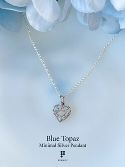 จี้พลอยบลูโทแพซ (Blue Topaz) รูปหัวใจ แบบหวานน่ารัก มินิมอล พร้อมสร้อยเงิน 16 นิ้ว