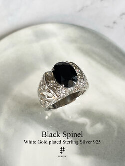 AXION: แหวนพลอยผู้ชาย นิลแท้ กาญจนบุรี ประดับเพชรสวิส CZ ก้านฉลุลายใบไม้ สวยสง่างาม