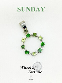 จี้พลอยแท้ Wheel of Fortune พลอยสีเขียว เสริมดวงการเงินสำหรับคนวันอาทิตย์ เงินแท้ ชุบทองคำขาว