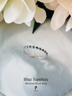 แหวนแถวสไตล์มินิมอล ไพลิน (Blue Sapphire) จันทบุรี สีน้ำเงินเข้ม เสริมความมั่งคั่ง