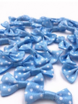 โบว์ผ้า สีฟ้าลายจุดขาว / 10 ชิ้น