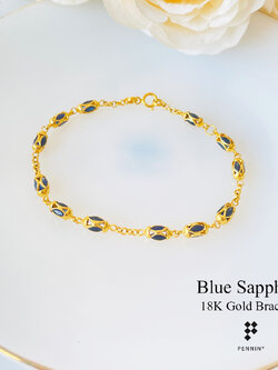 สร้อยข้อมือทองแท้ 18K รูปข้องยาว ไพลิน จันทบุรี เผาเก่า ทรัพย์สินเพิ่มพูน ยาว 18 cm (แก้ขนาดได้)