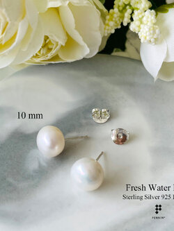 ต่างหูไข่มุกเงินแท้ ไข่มุกน้ำจืด สีขาวน้ำนม ขนาด 10 mm แบบเม็ดเดี่ยว หวานน่ารัก ใส่ได้ทุกโอกาส