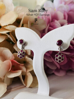 ต่างหูรูปดอกไม้ ทับทิมสยามแท้ Siam Ruby Earrings แบบน่ารัก ใส่ติดหูได้ทุกโอกาส
