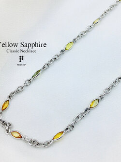 สร้อยคอบุษราคัม บางกะจะ จันทบุรี บุษทรงมาคี 5.5x3mm หุ้มผ่าหวายเงินแท้ 92.5% ชุบทองขาว ยาว 24" สวย คลาสสิก