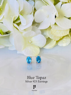 ต่างหูบลูโทแพซสีฟ้า (Blue Topaz) 7x5mm สีฟ้าสดใส 1.87ct แบบเม็ดเดี่ยว ฝังหนามเตย ใส่ติดหู ได้ทุกโอกาส