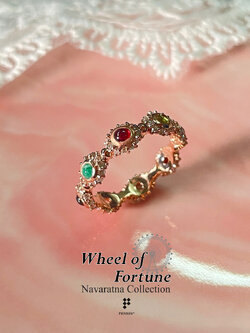 แหวนนพเก้า ชุด Wheel of Fortune IV พลอยนพเก้าแท้ตามตำรา ล้อมเพชรรอบวง เงินชุบพิ้งค์โกลด์ เสริมโชคลาภสิริมงคล 55