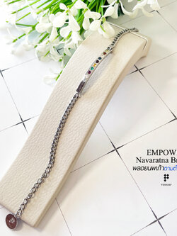 EMPOWER: สร้อยข้อมือพลอยนพเก้าแท้ตามตำราไทย สายเลสเงิน ปรับความยาวได้ 15-20 cm